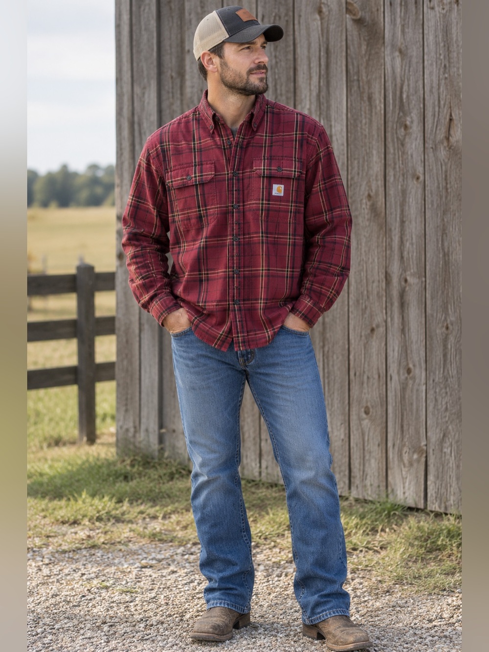 Carhartt Men's Burgundy Plaid Shirt Jacket
